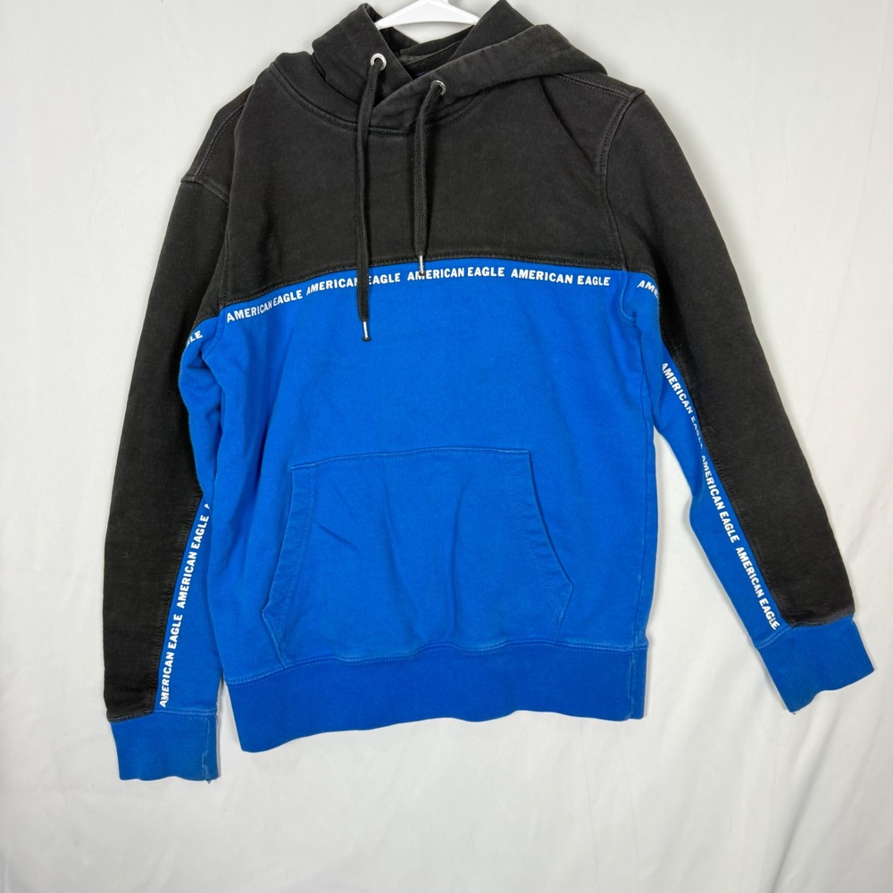 American Eagle‎ Outfitters Mens Colorblock Hoodie Pullover Size S Black Blue
